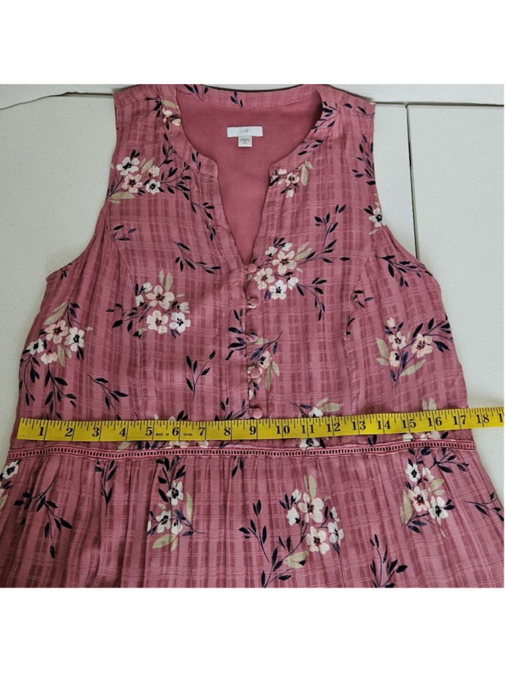 J.Jill Pink Floral Sleeveless Tiered Maxi Dress S TALL rayon boho pockets - Picture 10 of 13